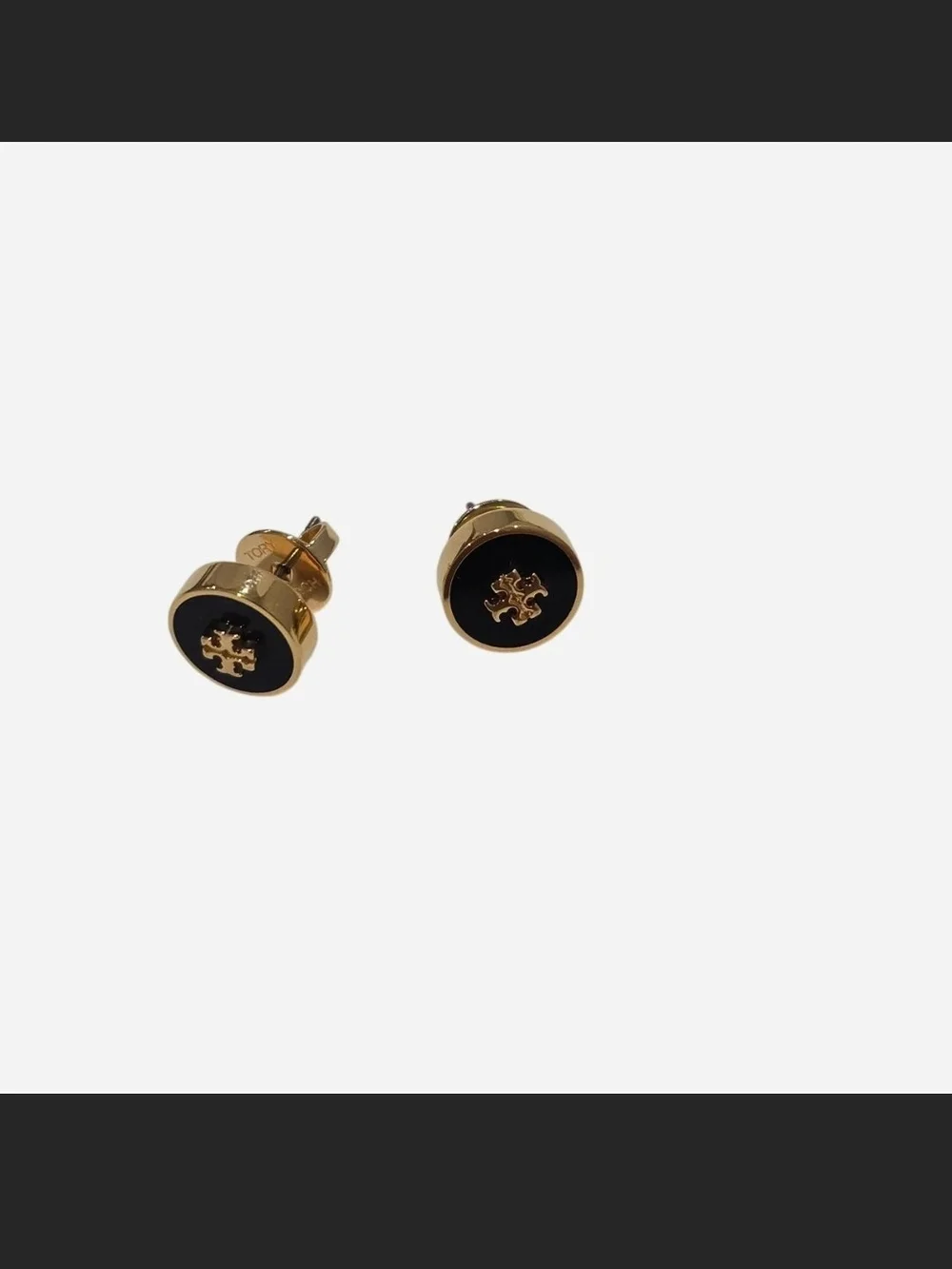 Tory Burch Black and Gold Logo Stud Earrings